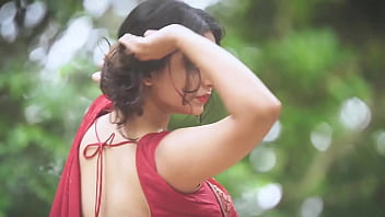 Indian lady looking hot in red saree